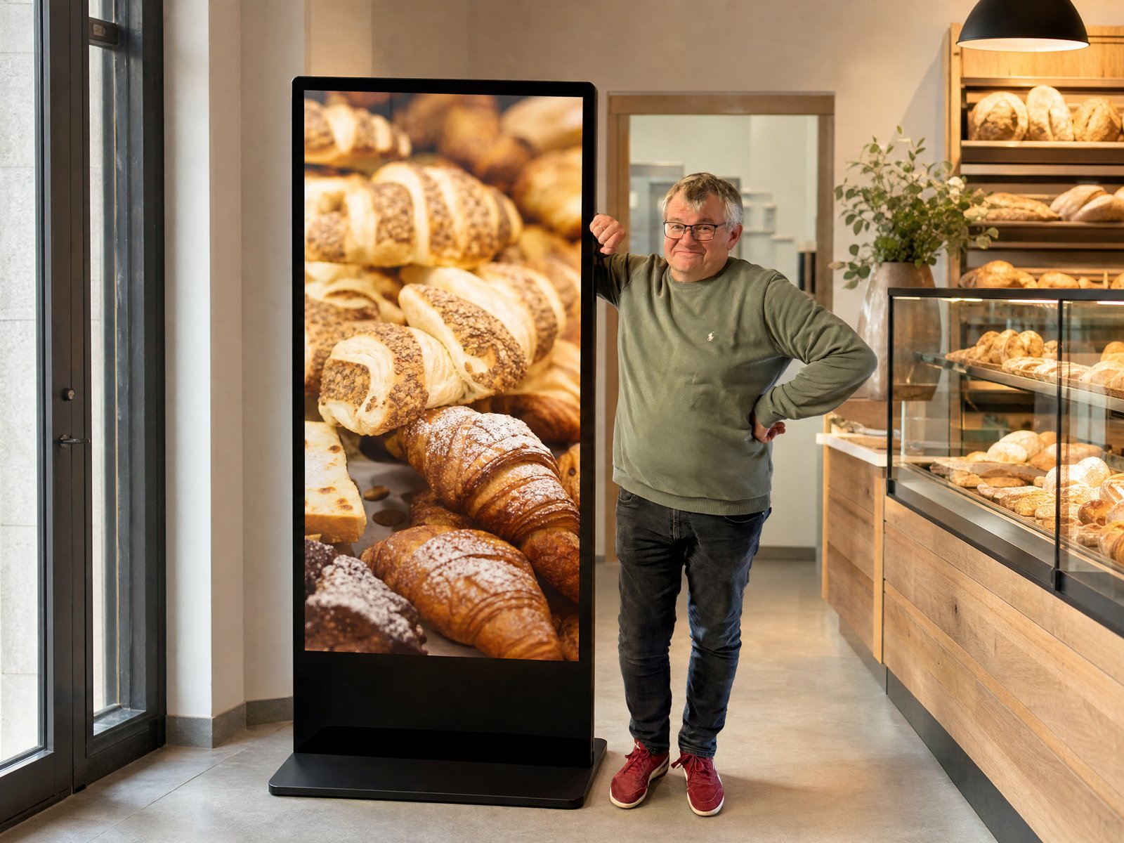 Display-Stele im Eingang einer Bäckerei