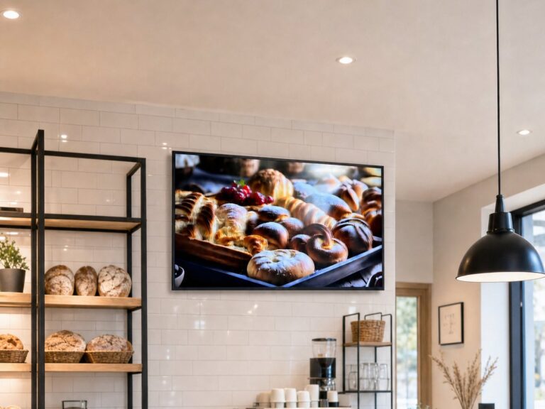 Wand-Display hinter der Bäckereitheke