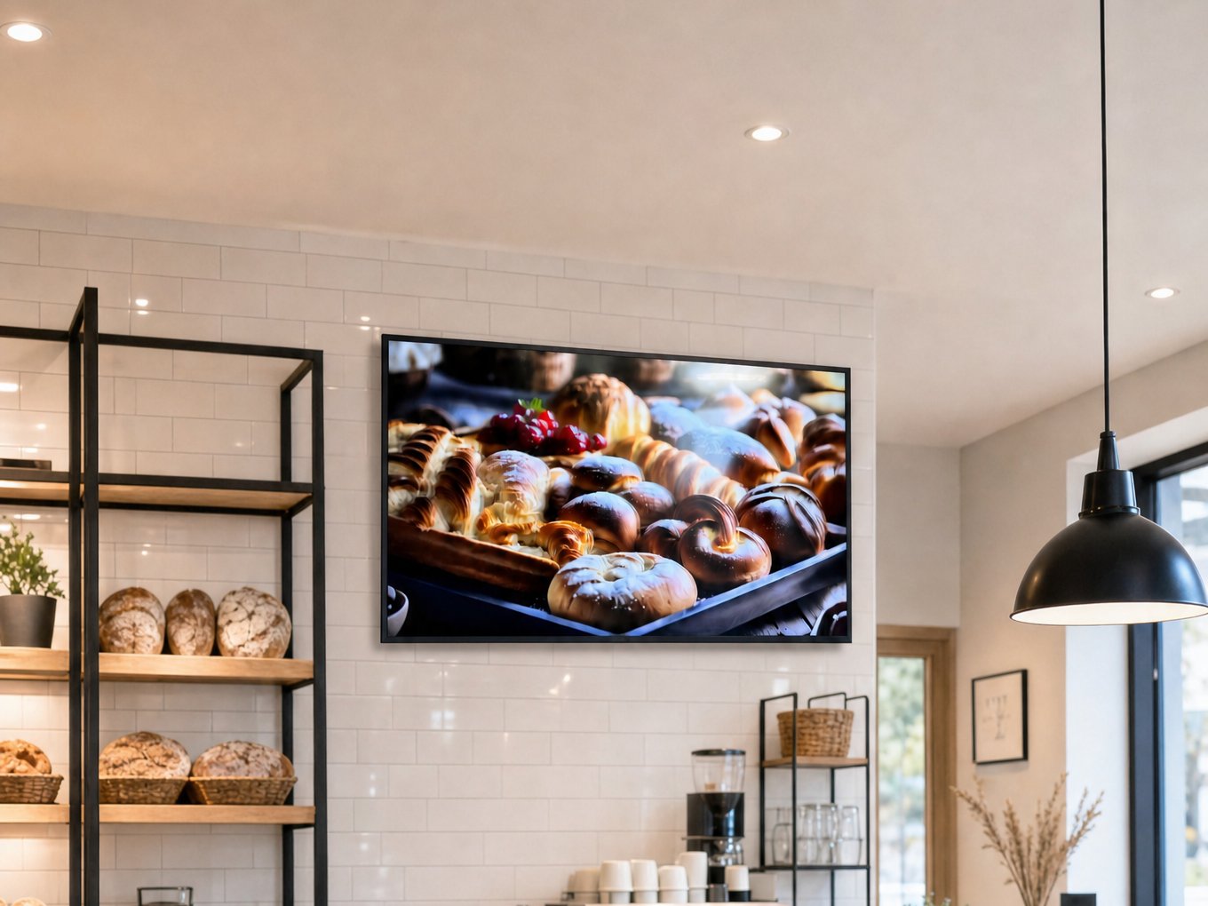 Wand-Display hinter der Bäckereitheke